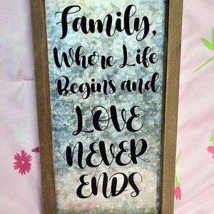 wood sign with galvanized background